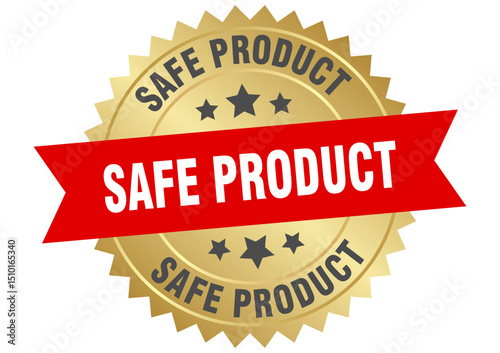 safe product. safe product round red and gold label isolated on transparent background