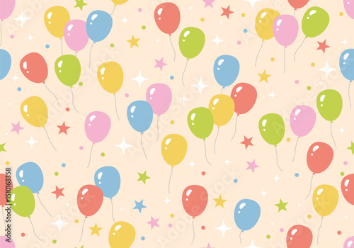 Birthday seamless pattern with colorful balloon design. Seamless pattern with cute colorful party air balloons
