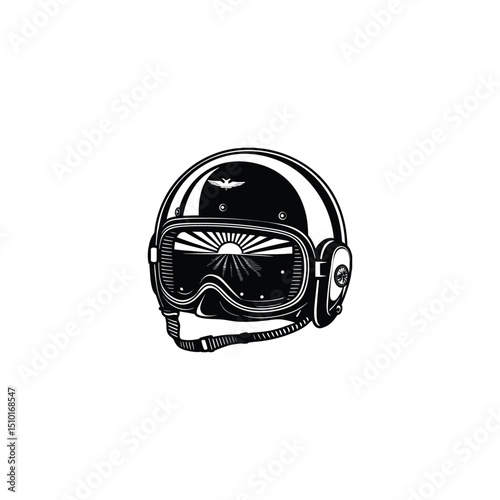 Vintage Aviator Helmet Illustration Sun, Stars, and Flight
