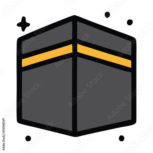 A clear flat icon of the Kaaba, representing the holy site for the Hajj pilgrimage and a central symbol of Islam. Ideal for themes of religious journeys, Muslim spirituality, and holy cities.