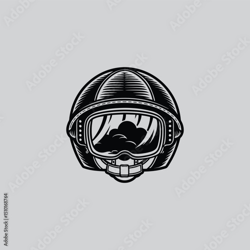 Vintage Motorcycle Helmet Illustration Retro Goggles and Cloud Design
