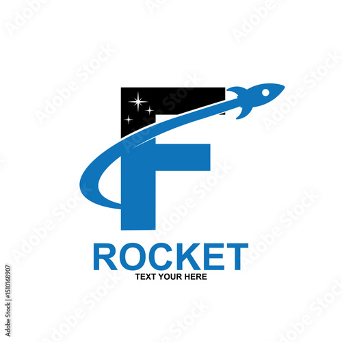 Letter f with rocket logo template illustration. suitable for transportation, brand, travel, agency, web, label, network, marketing etc