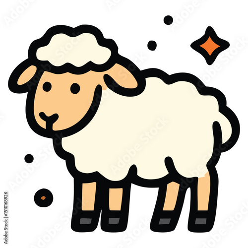 A cute flat icon of a sheep, symbolizing animal sacrifice, particularly relevant for religious observances like Eid al-Adha. Ideal for themes of devotion, tradition, and agricultural animals.
