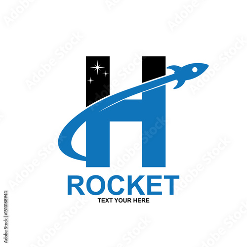 Letter h with rocket logo template illustration. suitable for transportation, brand, travel, agency, web, label, network, marketing etc