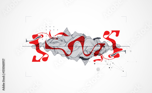 Abstract art wireframe background. Modern science or technology art elements. Surface illustration. Hand made vector.