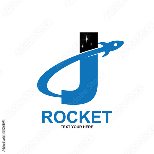 Letter j with rocket logo template illustration. suitable for transportation, brand, travel, agency, web, label, network, marketing etc