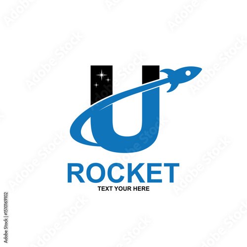 Letter u with rocket logo template illustration. suitable for transportation, brand, travel, agency, web, label, network, marketing etc