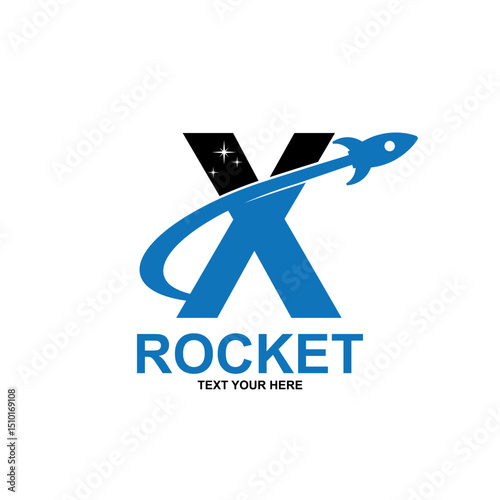 Letter x with rocket logo template illustration. suitable for transportation, brand, travel, agency, web, label, network, marketing etc