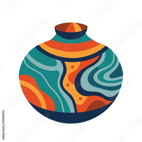 Colorful decorative pottery vector illustration with abstract swirls and artistic design