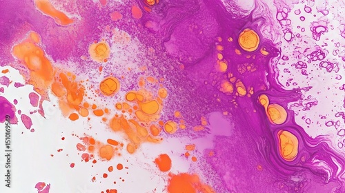 Create a unique abstract background. It's an artistic design with pink Asian-inspired decor. There are orange watercolor splashes and rough, messy texture, like magenta paintings.
