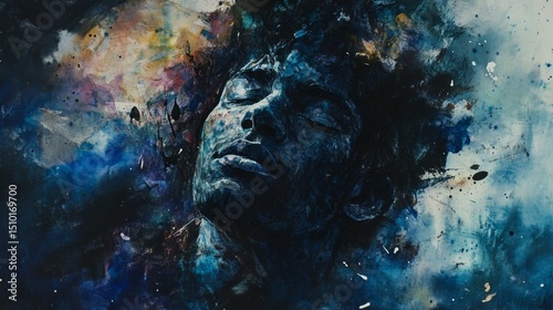 Dark, messy background with an artistic feel. Looks like watercolor and tie-dye were used to create a unique, textured design.
