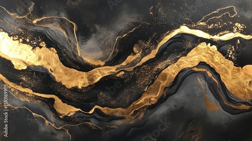 Fancy black and gold art with a flowing, abstract design. Made using a special alcohol ink method.
