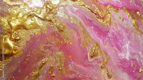 Pink and gold mix on a bright background. It looks like marble and is made with colorful paints. Modern art!
