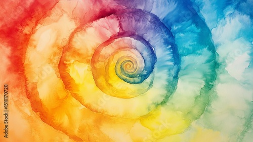 Round, colorful design with a watercolor effect. Features a spiral pattern like tie-dye on fabric. Shades of yellow give it a light, artistic look.
