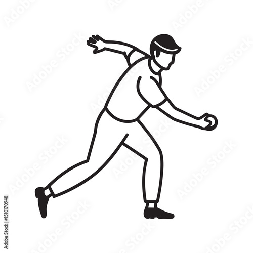 Cricketers fielding in action outline design