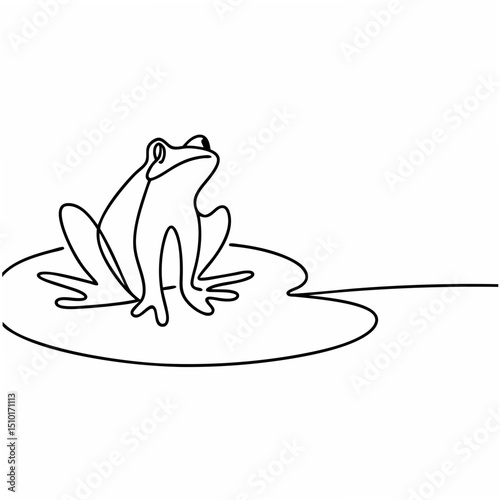 Elegant continuous line drawing of a frog on a lily pad illustrating nature and simplicity