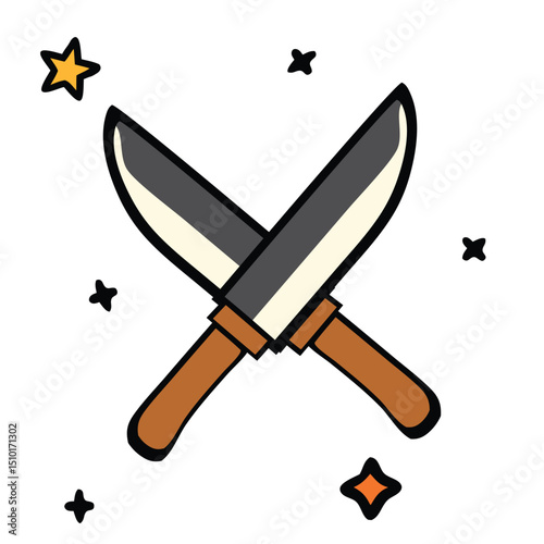 A clear flat icon depicting a hand holding a knife, representing the act of sacrifice during the Islamic holiday of Eid al-Adha. Ideal for themes related to religious rituals