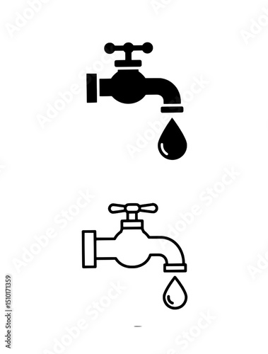 Water tap silhouette icons set isolated on transparent background
