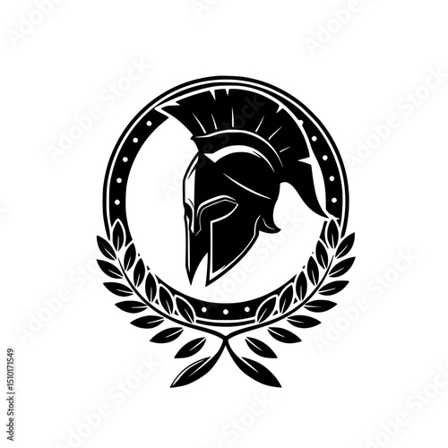 Spartan helmet with laurel wreath silhouette isolated on transparent background