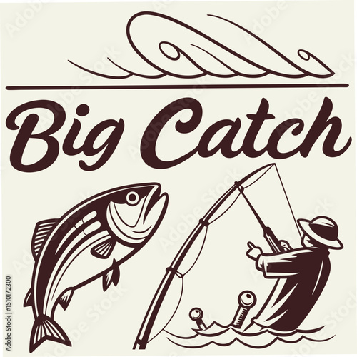 Vintage big catch fishing illustration with transparent background suitable for various design applications and print projects