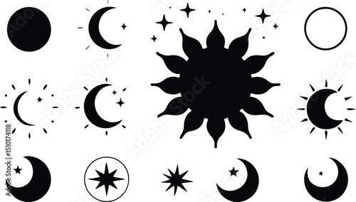 Sun and moon icon graphic, a standalone vector sign symbol. Silhouette icons. Morning and evening. Day and night weather prediction symbol.