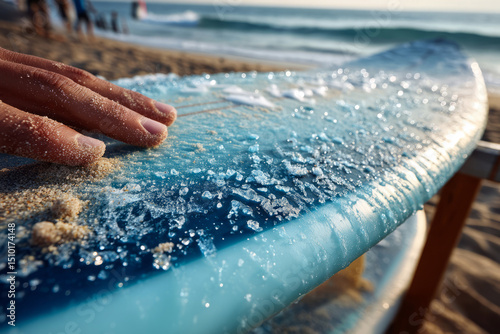 Fototapeta Naklejka Na Ścianę i Meble -  Surfboard edge with wax and sea salt
