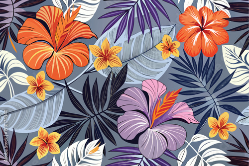 Beautifully designed seamless floral pattern with tropical flowers and elegant leaves for various design projects.