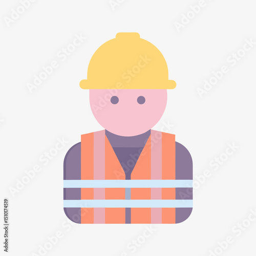 
Flat Worker Icon - Construction Worker with Safety Hat and Vest