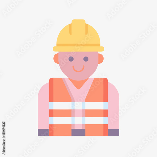 
Flat Worker Icon - Construction Worker with Safety Hat and Vest