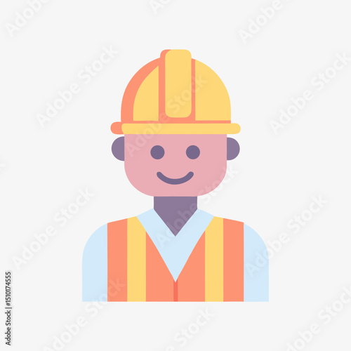 
Flat Worker Icon - Construction Worker with Safety Hat and Vest