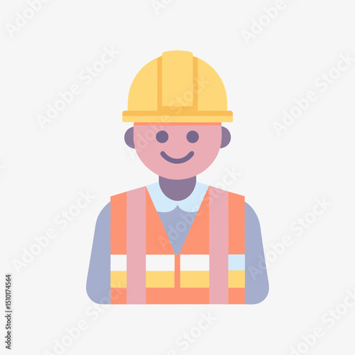 
Flat Worker Icon - Construction Worker with Safety Hat and Vest