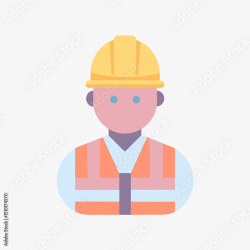 
Flat Worker Icon - Construction Worker with Safety Hat and Vest