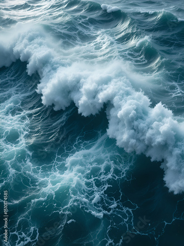 Huge crushing waves seen from above creating amazing textures.