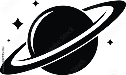 Saturn with sparkle silhouette vector. Saturn with sparkle line art silhouette vector illustration