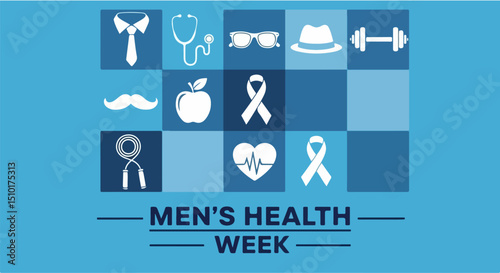 Modern vector banner or poster template for Men's Health Week with geometric shape patterns. Celebrated in June, ideal for cards, placards, or templates promoting men's wellness and awareness.