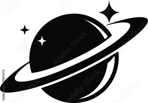 Saturn with sparkle silhouette vector. Saturn with sparkle line art silhouette vector illustration