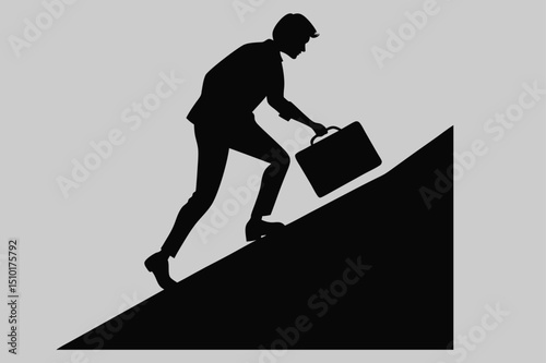 a person carrying a briefcase uphill silhouette vector design art and illustration