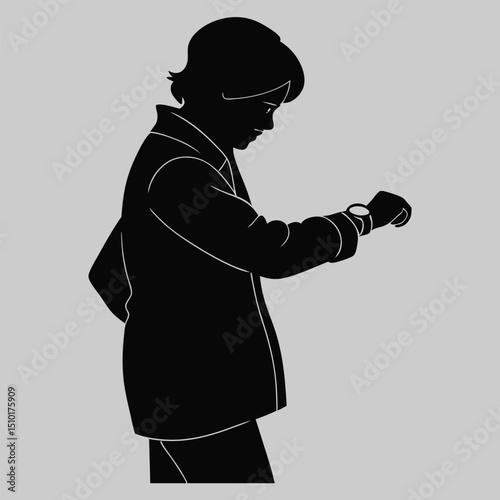 a person checking wristwatch silhouette vector design art and illustration