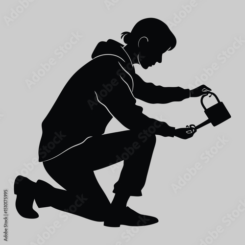 a person unlocking a padlock silhouette vector design art and illustration