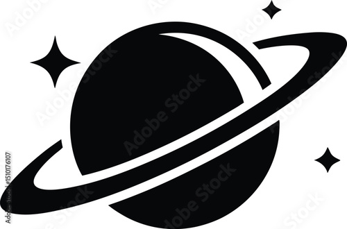 Saturn with sparkle silhouette vector. Saturn with sparkle line art silhouette vector illustration