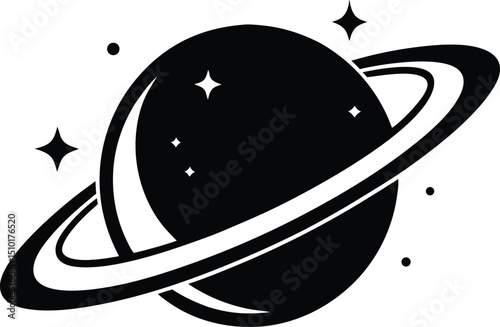 Saturn with sparkle silhouette vector. Saturn with sparkle line art silhouette vector illustration