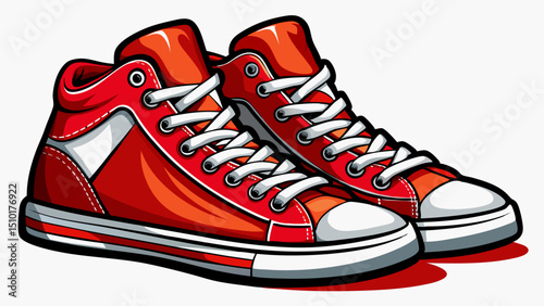 Pair of red gumshoes or skate shoes isolated on white. Sport canvas footwear
