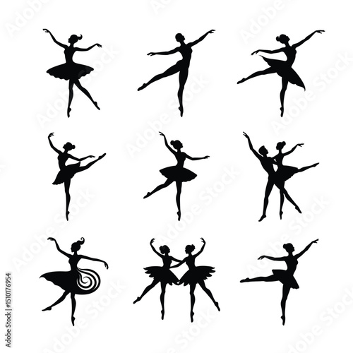 Ballerina dancing ballet vector silhouette for dance performance and classical art themes
