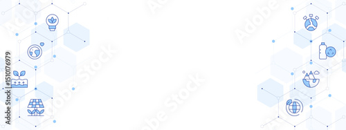 Environment Banner Vector Illustration with Two-sided Icon Style. Line Duotone icon. Containing. environment, geothermal energy, solar panel, ecology, recyclable, earth day