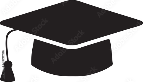 Graduation hat icon in black and white
