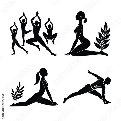 Yoga pose silhouette vector for health fitness meditation and body mindfulness illustrations