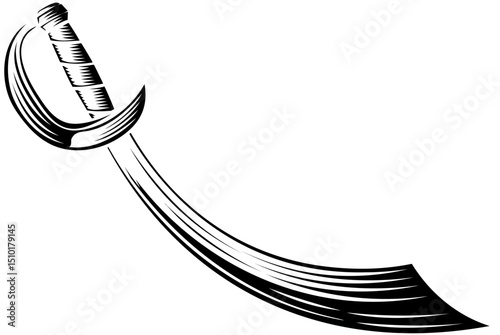 A pirate scimitar cutlass curved saber sword design element in a vintage retro woodcut style