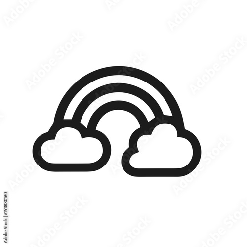 Outline Handdrawn Rainbow with Cloud Line Art Symbol Illustration