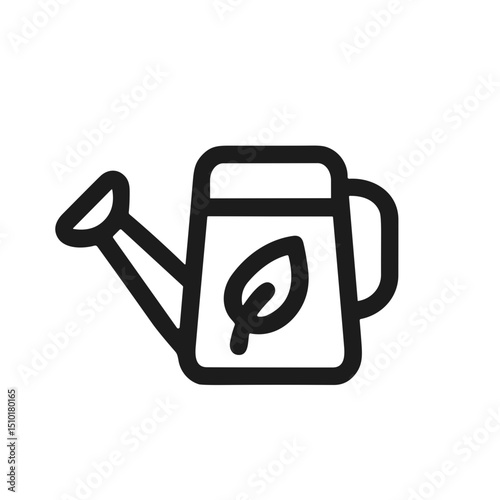 Minimalist Outline Style Watering Can with Leaf Design Icon Illustration