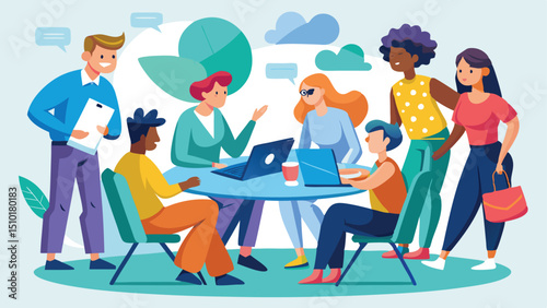 Diverse Professionals Collaborating Around Table With Laptops, Discussing Ideas, and Sharing Insights